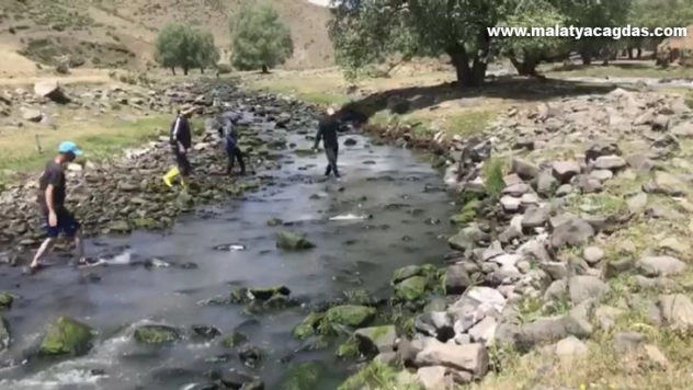 Kars'ta balık tutmak için dereye koştular