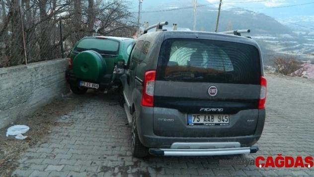 Köpeğe çarpmamak için park halindeki araca çarptı