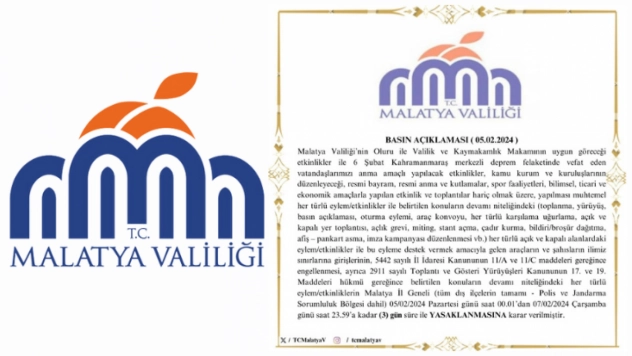 Malatya Valiliğinden olası etkinlik ve eylem açıklaması