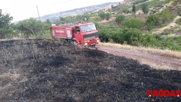 Mangal ateşi otluk alanda yangına neden oldu