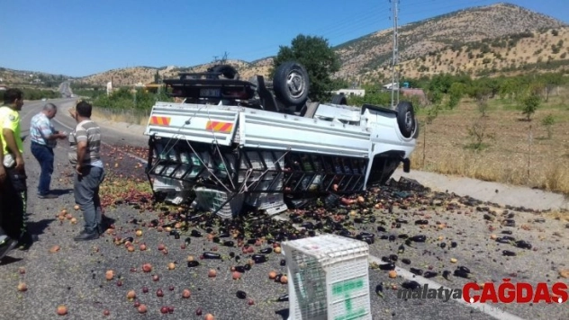 Meyve yüklü kamyonet takla attı