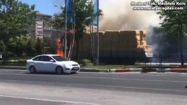 Saman yüklü tır alevlere teslim oldu