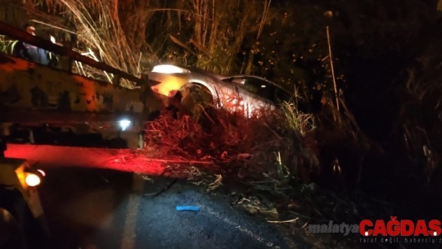 Samandağ'da otomobil bahçeye uçtu