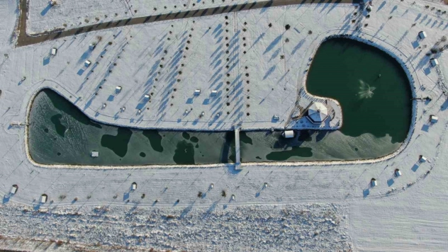 Soğuk hava etkisini gösterdi, ördeklerin olduğu gölet kısmen dondu