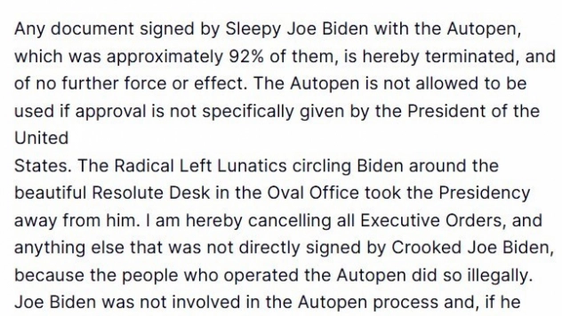 Trump: Tüm başkanlık kararnamelerini iptal etti