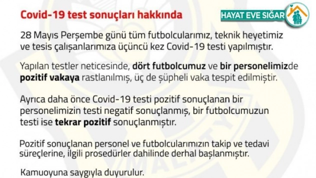 4 futbolcu ve 1 personel de korona virüs çıktı