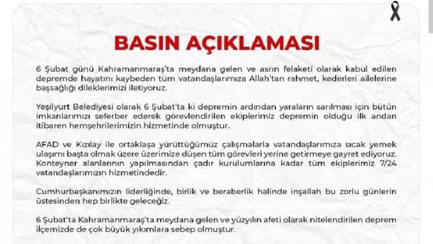 Yeşilyurt Belediyesi'nden Topsöğüt Konutları açıklaması