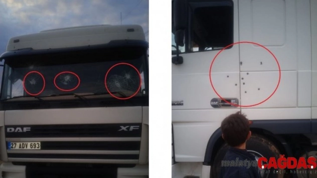 Yolda ilerleyen tır şoförü silahlı saldırıya uğradı