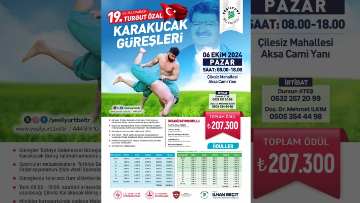 19.Uluslararası Turgut Özal Karakucak Güreşleri 6 Ekim'de Yapılacak 