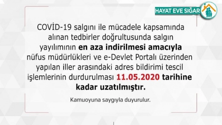 Adres bildirimi tescil işlemlerinin durdurulma süresi uzatıldı