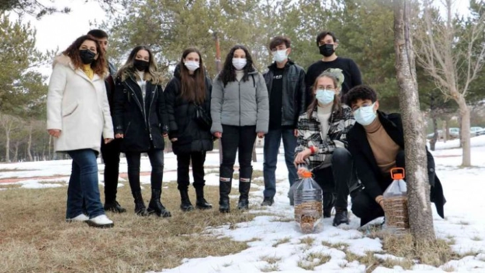 Atık malzemelerden kap yapıp sokak hayvanları için yem bıraktılar