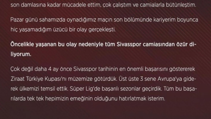 Caner Osmanpaşa, Sivasspor camiasından özür diledi