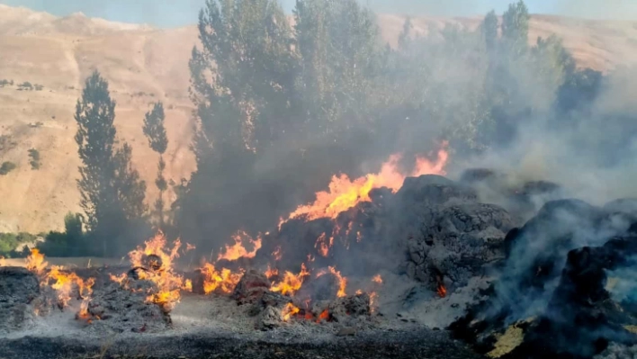 Çatak'ta tonlarca saman ve ot yandı