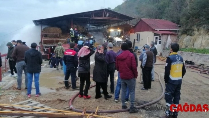 Çiftlikte çıkan yangında 12 ton saman balyası küle döndü