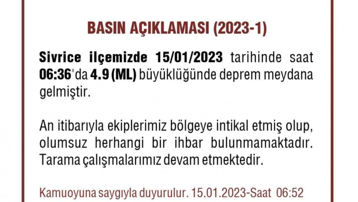 Elazığ'da 23 artçı deprem yaşandı