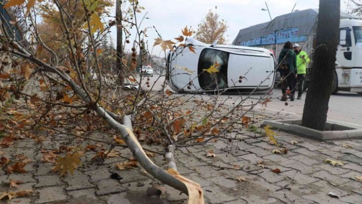 Elazığ'da ağaca çarpan otomobil yan yattı: 1 yaralı