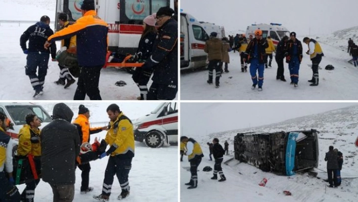 Erzurum'da özel halk otobüsü devrildi: 20 yaralı