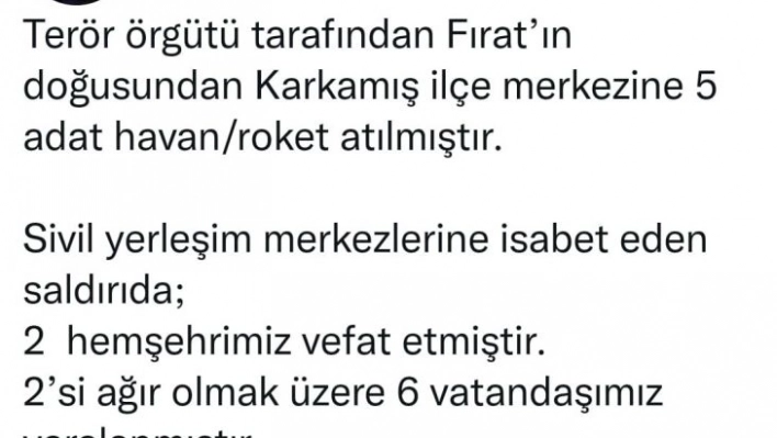 Gaziantep'e roketli saldırıda 2 kişi öldü, 6 kişi yaralandı