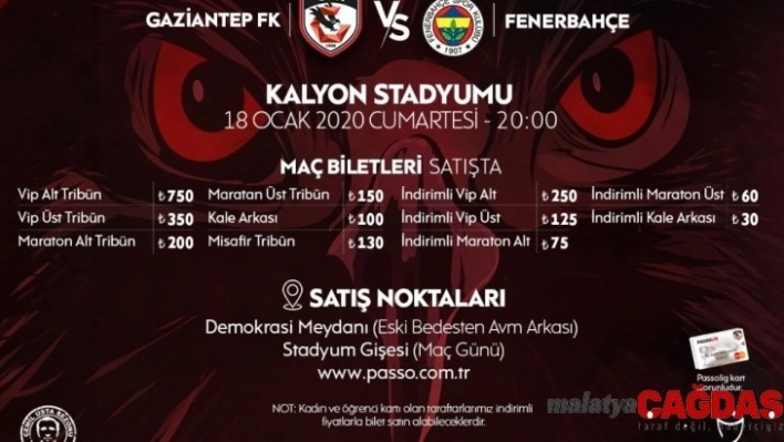 Gaziantep FK - Fenerbahçe maçı bilet satışları devam ediyor