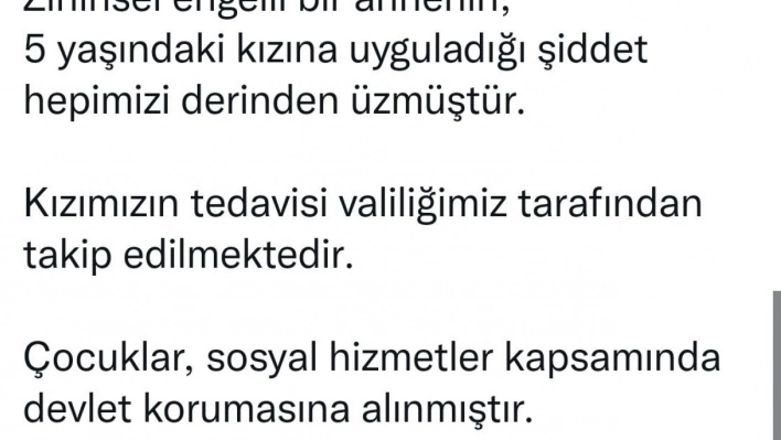 Gaziantep'te 5 yaşındaki kızına işkence eden zihinsel engelli anne tutuklandı