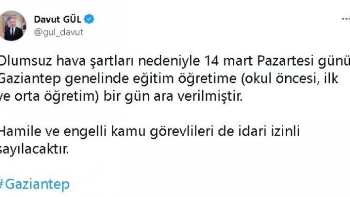 Gaziantep'te okullara kar tatili