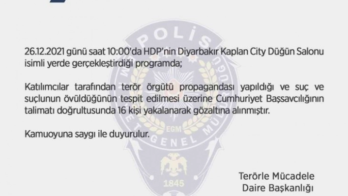 HDP'nin Diyarbakır programında terör örgütü propagandası: 16 gözaltı