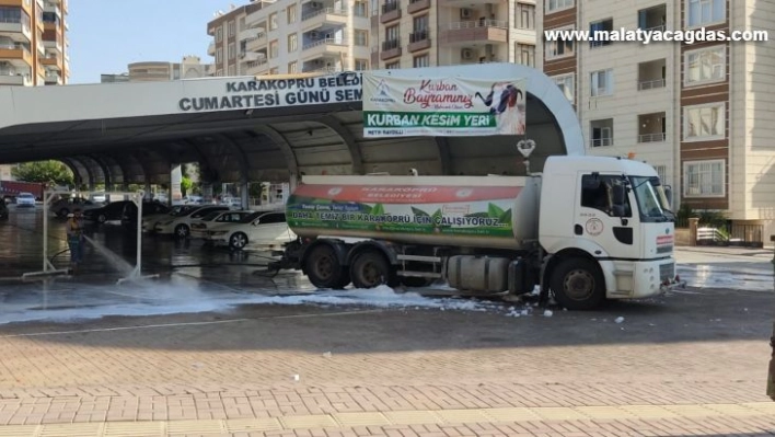 Karaköprü'de kesim yerleri dezenfekte edildi