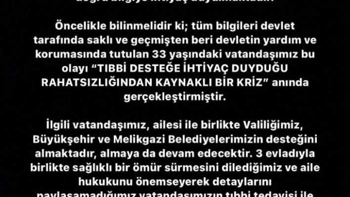 Kayseri Büyükşehir Belediyesinden kendine zarar veren şahıs ile ilgili açıklama