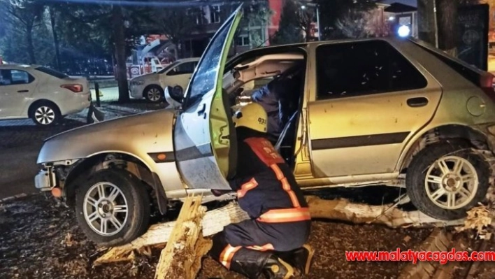 Kontrolden çıkan araç ağaca çarparak durabildi