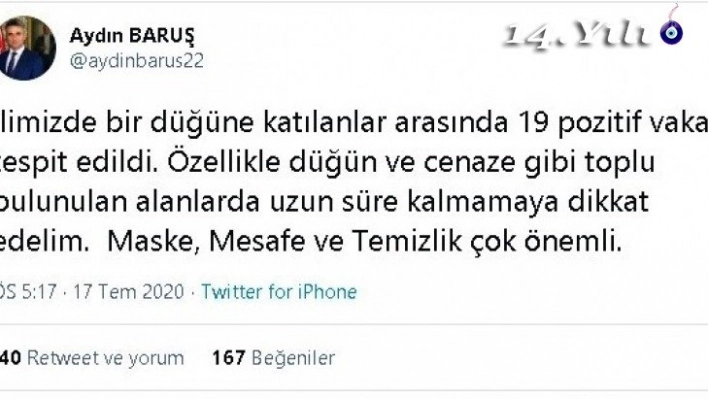 Düğüne katılan 19 kişide Covid-19 tespit edildi