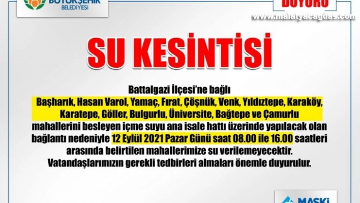 Malatya'da su kesintileri uygulanacak