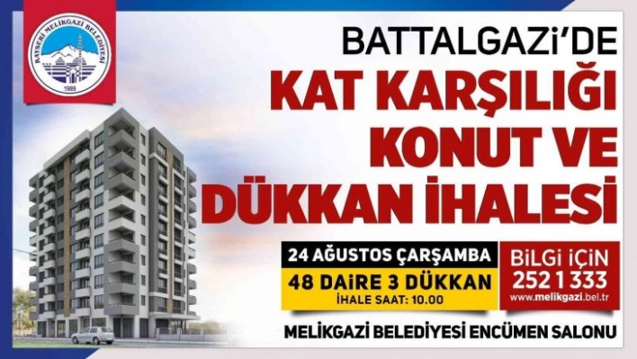 Melikgazi'den Bbattalgazi'de kat karşılığı konut ve dükkan ihalesi