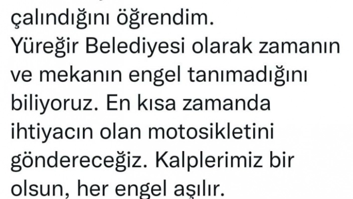 Motosikleti çalınan engelliye Adana'dan müjde