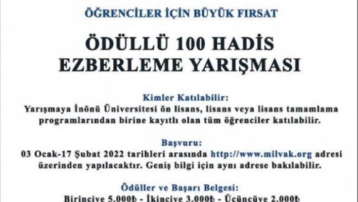 Ödüllü hadis ezberleme yarışması