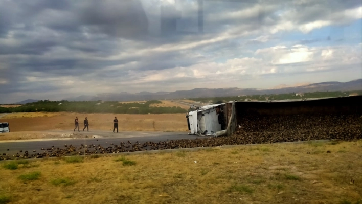 Pancar yüklü kamyon devrildi 2 kişi yaralandı