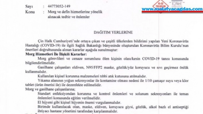 Sağlık Bakanlığından morg ve defin hizmetlerinde koronavirüs önlemi