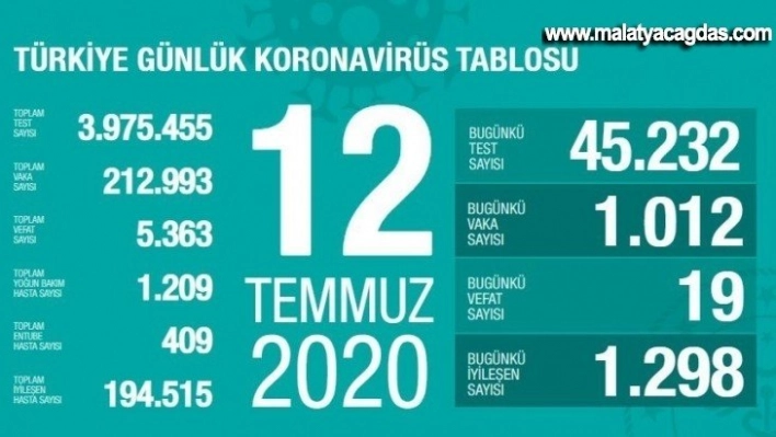 Son 24 saatte bin 12 kişiye korona virüs tanısı konuldu