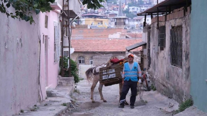 Tarihi ilçede çöpler atlarla toplanıyor