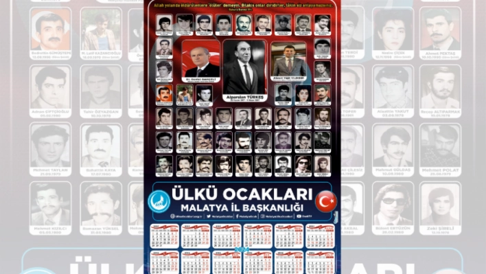 Ülkü Ocakları Malatya İl Başkanlığından Şehitlerimiz Anısına 2024 Takvimi