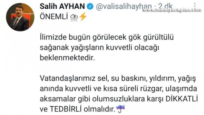 Vali Ayhan sosyal medya hesabından uyardı: 'Dikkatli olun'