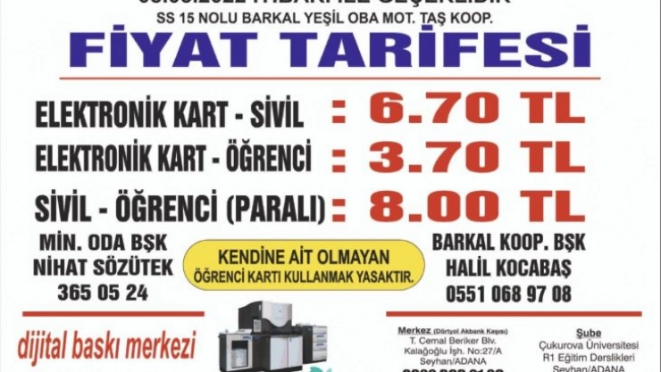 Adana'da toplu taşımaya zam