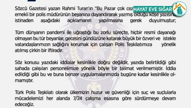 Emniyet Genel Müdürlüğü: 'Polis teşkilatına yönelik atılmış çirkin bir iftiradır'