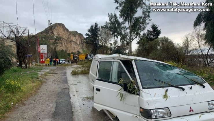 Fırtınada devrilen ağaçlar araçlara zarar verdi