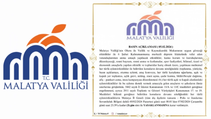 Malatya Valiliğinden olası etkinlik ve eylem açıklaması