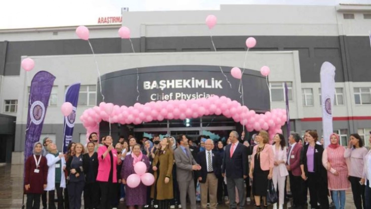 Meme kanserine dikkat çekmek için pembe balon uçurdular