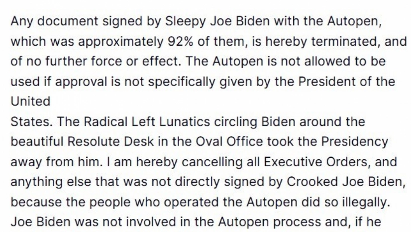 Trump: Tüm başkanlık kararnamelerini iptal etti