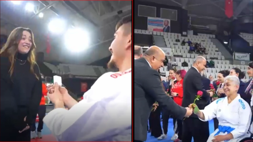 Şampiyonluk ve aşk bir arada: Berkay Uslu'dan tatamide unutulmaz evlilik teklifi