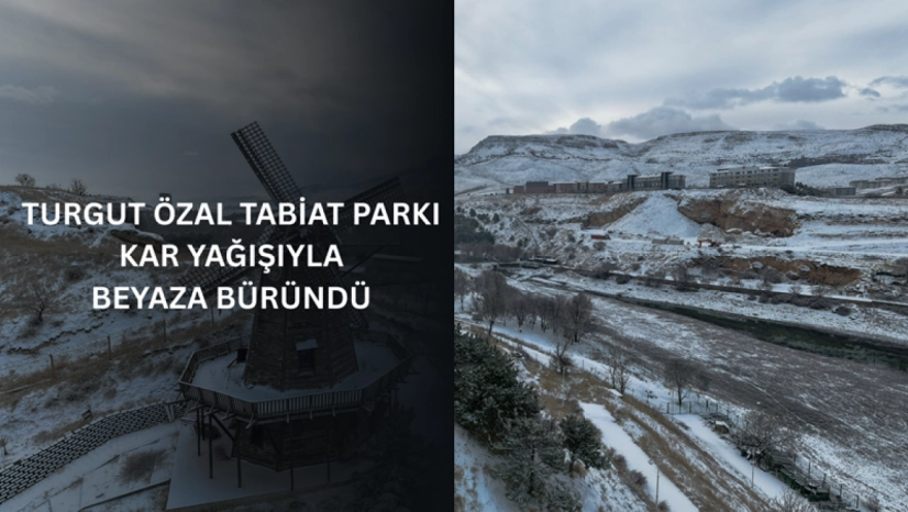 Turgut Özal Tabiat Parkı kar yağışıyla beyaza büründü